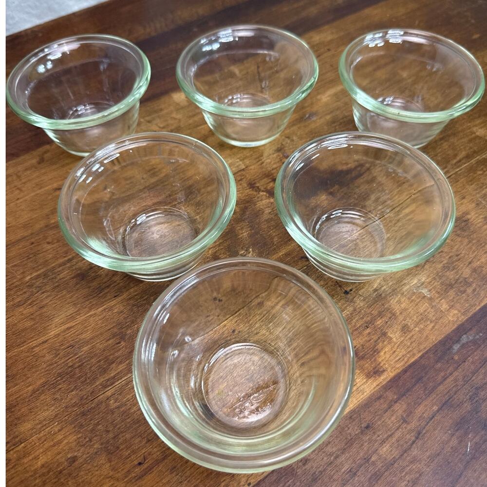 Fry Oven Glass Clear Custard Ramekins Prep Bowls Set Of 6 Dated 1936 - 4 1/2 Oz
